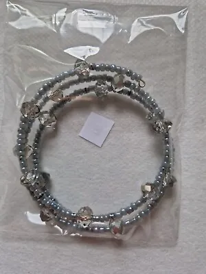 Memory Wire Bracelet Grey Crystal 3 • £3