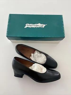 Footthrills Classic Black Leather Block Heels New In Box 7.5 Narrow • $15