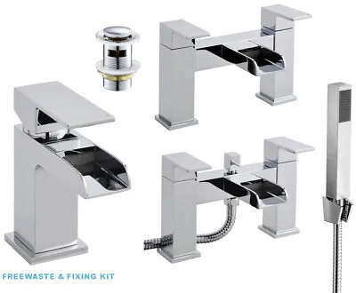 £4.99 • Buy Waterfall Bathroom Taps Chrome Basin Mixer Bath Filler Shower Deck Tap Sets