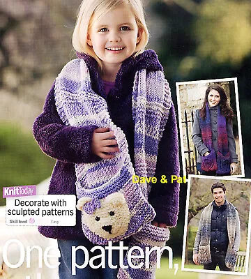 Original Knitting Pattern To Make Pocket Scarves Childs Teddy Bear Ladies & Mens • £1.50
