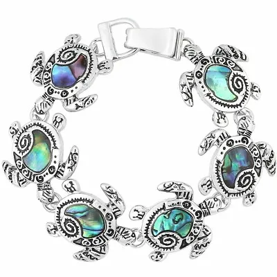 Turtle Bracelet Chain Link Magnetic Clasp Sea Turtle ABALONE Shell Swirl Jewelry • $12.99