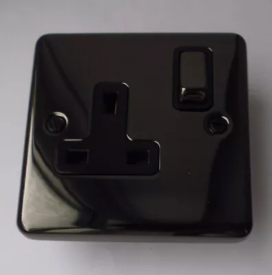 £4.49 • Buy Black Nickel Single Plug Wall Socket Switch 1 Gang Dual Pole Inc Screws 13a