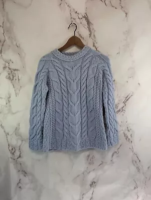 Carraig Donn Sweater Womens Medium Blue Cable Knit Pullover Merino Wool Ireland • $35.85