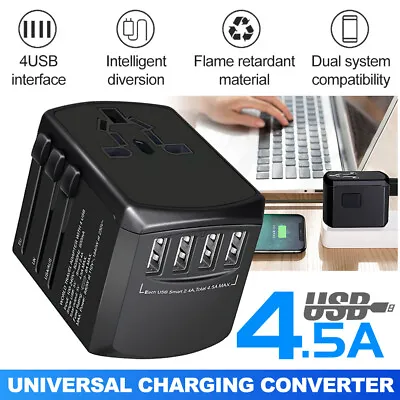 $25.99 • Buy Universal International Travel Adapter 4 USB Type-C Fast Charger 4.5A Charger