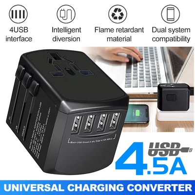 $25.99 • Buy Universal International Travel Adapter 4 USB Type-C Fast Charger 4.5A Charger