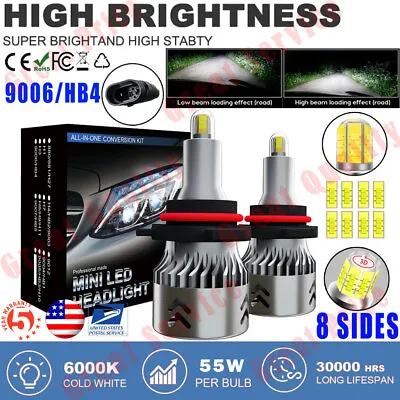 8-Sides 360° 9006 HB4 110W 40000LM 6000K Car LED Headlight Replacement Kit Bulbs • $21.84