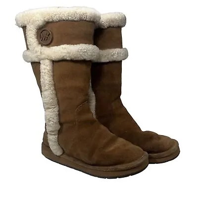 Michael Kors MK Winter Leather Boots Shearling Sheep Fur Women’s Size 7M • $44.99