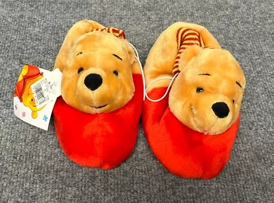 Vintage Disney Winnie The Pooh Slippers Yellow Red Kids Size 9-10 L Child • $18.99