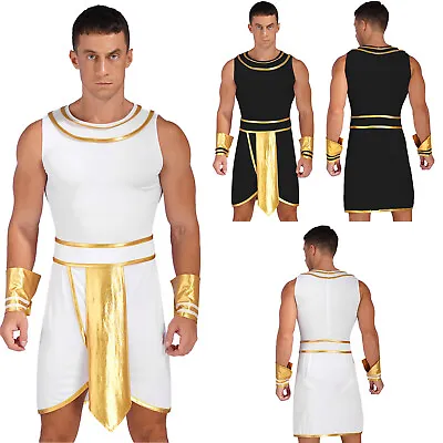 Men's Ancient Egypt God Costume Toga Fancy Dress With Cuffs Set Halloween Outfit • £26.44
