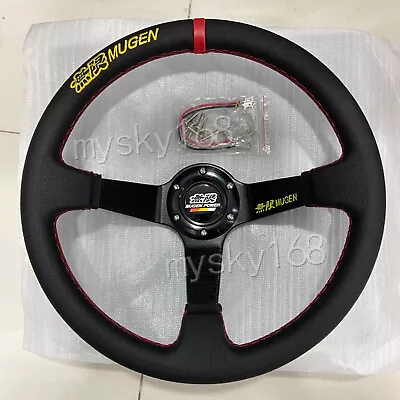 Mugen JDM Steering Wheel 14inch Deep Dish PVC Leather Steering Wheels Drifting • $60.79