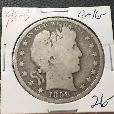 1898-S   G+/G-   Barber Half Dollar    LY And Part T    Combined Shipping • $26