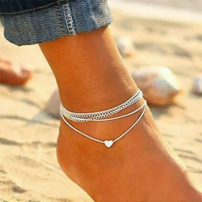 Fashion Love Heart Ankle Bracelet Foot Chain 925 Silver White Women Anklet Gifts • $2.99