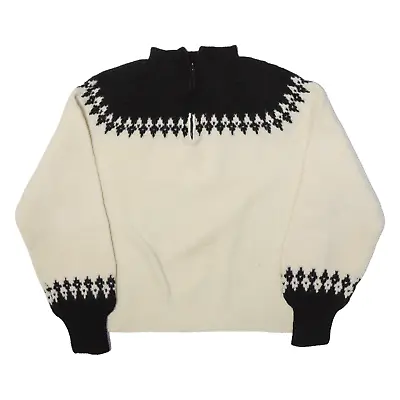 Boys Icelandic Jumper Cream 1/4 Zip Chunky Knit L • £15.99