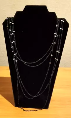 **New Long Gun Metal Chains Glass Tubes Crystal Beads Station Necklace** • $10.99