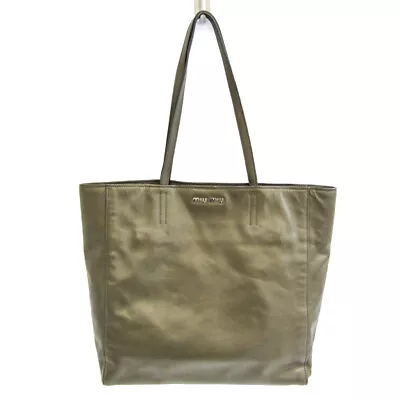 MIU MIU Vitello Soft R1914S Ladies Leather Tote Bag Khaki • $242.11