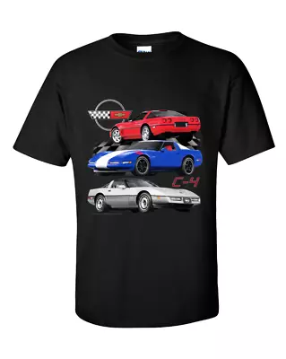 Corvette C4 T-shirt Black Front Trio View Redbluegray S-xl24.99+2x3x Fs New • $24.99