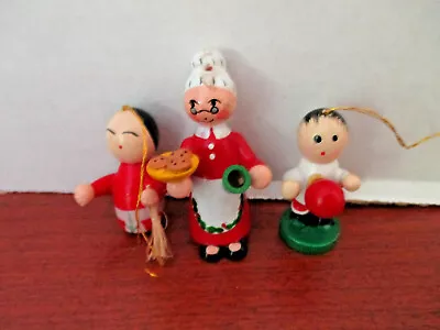 Lot Of 3 MINI WOOD Christmas ORNAMENTS~Grandma W/ Cookies Boy W/ Ball Girl • $9.77