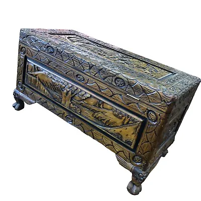 Vintage Ornate Hand Carved Chinese Camphor Wood Chest Storage Box Ottoman Small • £299