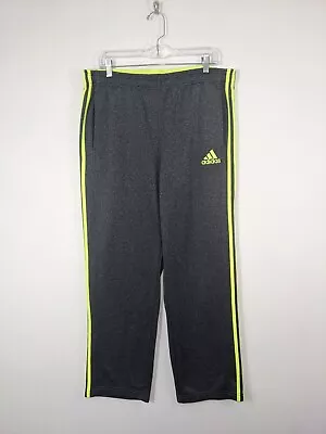 ADIDAS 3-Stripes Pants Gray Neon Yellow Men’s Sweatpants Elastic Waist XL • $24.90