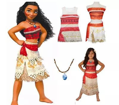 $22.45 • Buy NEW Girls Moana Movie Princess Cosplay Dress Costume Skirt With Free Necklace
