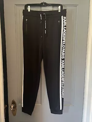 Karl Lagerfeld Paris Black /White Logo Stripe Joggers Sz S • $12.99