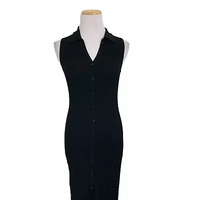 Moda International Ribbed Knit Collared Midi Dress Womens XS Black Retro 90s Y2K • $29.99