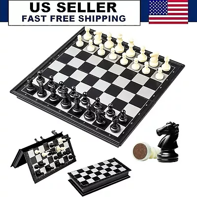 Folding Board Chess With Black And White Magnetic Travel 3in1 Chess Game Set US • $17.99