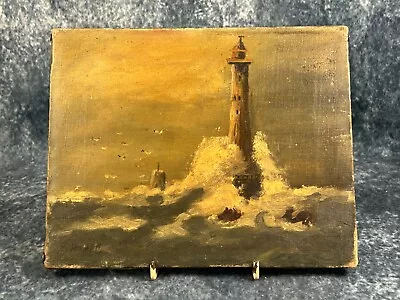 Antique Original Oil On Canvas Lighthouse Seascape Signed G Heath- G Rowney & Co • £75