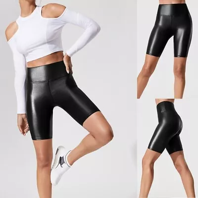 Stretchy Wet Look Hot Pants For Women PU Leather Shorts For Cycling And Yoga • £11.27