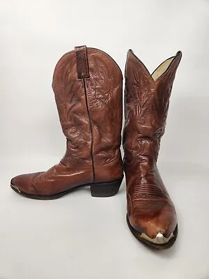 Dan Post Brown Leather Cowboy Western Boots Metal Tips Men's US 10.5 EW USA • $58.99