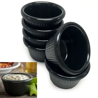 6 Mini Ramekins Black Melamine Condiment Bowl Souffle Dish Saucer Cups BPA Free • $9.83