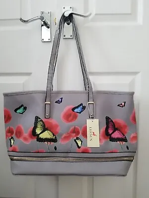 *BNWT* Leesun London Butterfly Print Grey Large Shoulder Grab Bag • £12.99