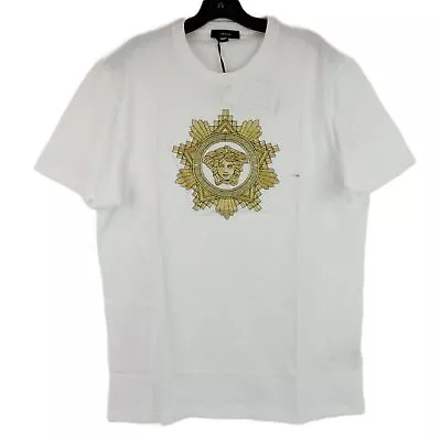 Versace Medusa Embroidered Short Sleeve T-Shirt In White/Gold - Size 2XL • $99.98