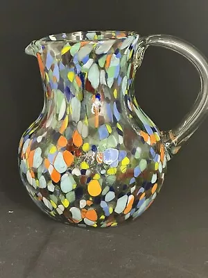 Murano Vase 9”pitcher Carafe ￼ Colorful Large Heavy Hand Blown Glass Holder • $29.99