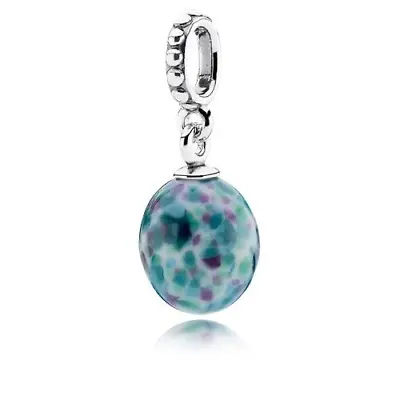 Pandora Sterling Silver Blue Green Speckled Beauty Murano Glass Charm 791601 • £43.79