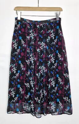Brora Multi Floral Liberty Silk Chiffon Pleated Front Detail Midi Skirt Size 10 • £39.99