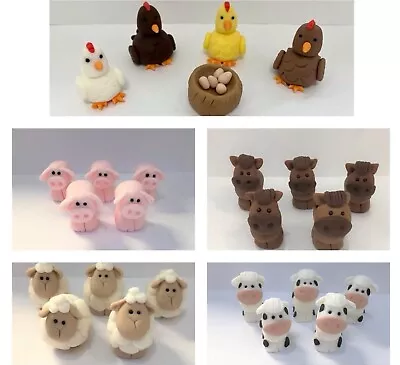 Handmade Edible Farm Yard Animals Cake Topper Birthday Decorating Set • £17