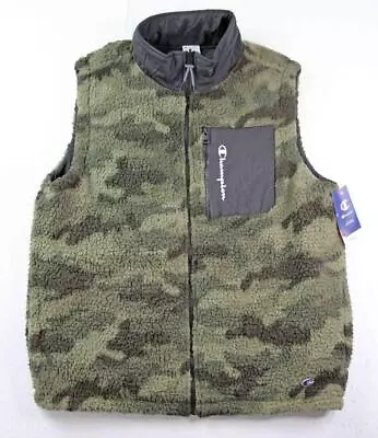 Champion Mens L Reversible Fleece Nylon Vest Zip High Collar Sleeveless Camo NEW • $28.98