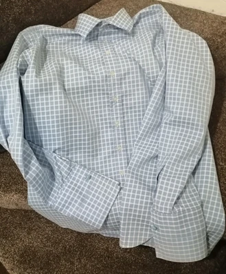 £24.99 • Buy Aquascutum Mens Shirt Blue White Check French Cuff With Cufflinks 17 1/2  XL