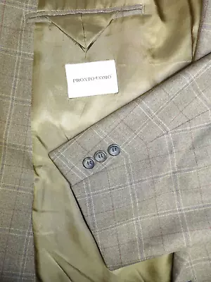 Mens Blazer Sport Coat Jacket Pronto Oumo 56r Silk & Wool Olive Gray Plaid S#96 • $54.99