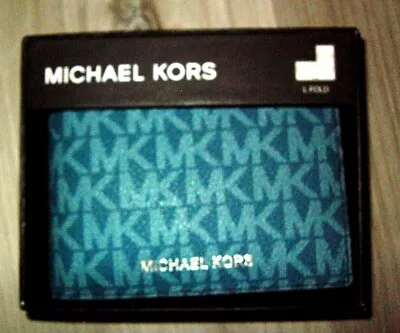 Michael Kors Dark Cyan Leather L Fold Wallet New In Box  $78 • $34
