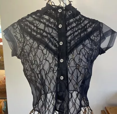 Women’s VTG 50’s Black Sheer Blouse Personality Lerner 36” Crop • $34.95