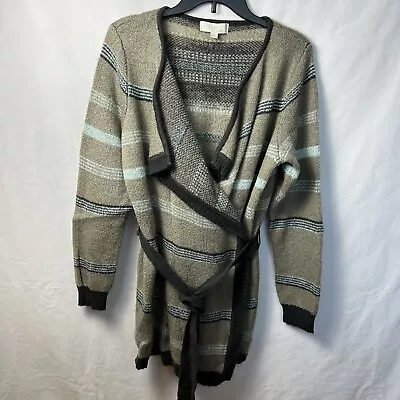 Olive & Oak Tan Aqua Gray Open Front Sweater Cardigan W/Belt 1X Pre-owned • £4.83