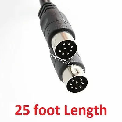 Black 8 Pin (Large Din) 25 Ft Male-Male Speaker Cable Wire Fully Wired  • $22.65