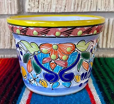 Mexican Ceramic Flower Pot Planter Folk Art Pottery Handmade Talavera #2 • $19.99