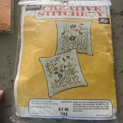 Vintage New Crewel Creative Stitchery Kit 738B Meadow Flowers 13x13Pillow Sealed • $29.99