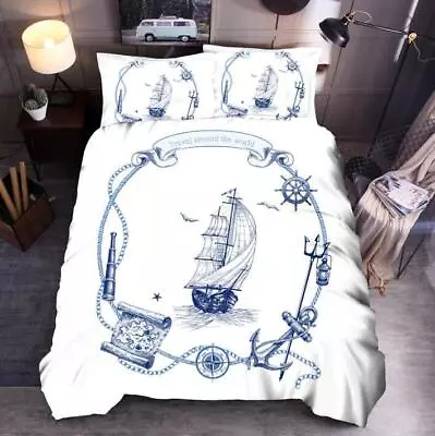 2/3Pcs Sailing Boat Travel Quilt Duvet Cover Bedding Set Single Double King Size • £46.45