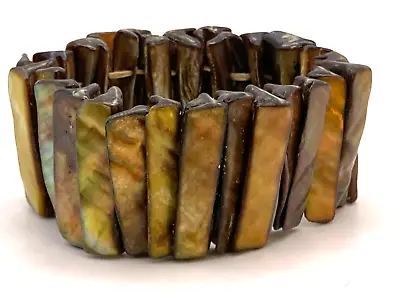 Wide Bronze Iridescent Abalone Shell Stretch Bracelet One Size Fits Most #1 • $9.99