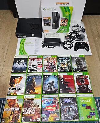 Xbox 360 250gb Black System Console 1493 Complete In Original Box + 15 Games • $149.98