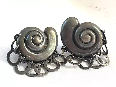 Vintage Mexico Sterling Silver Margot De Taxco Shell Earrings- Free Ship • $225